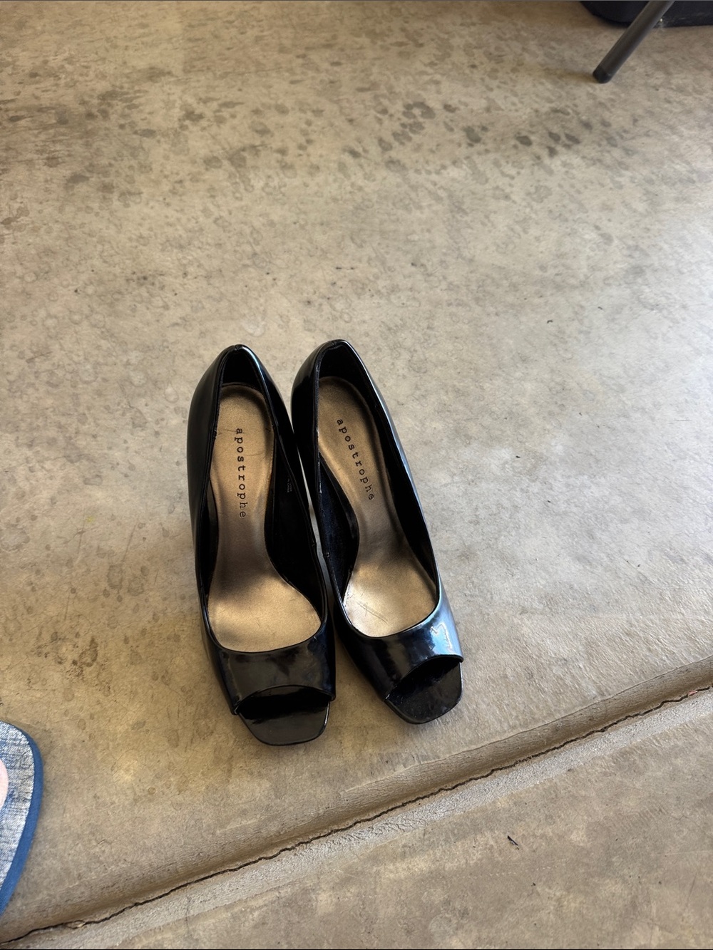 Apostrophe Black Patent Peep-Toe Heels
